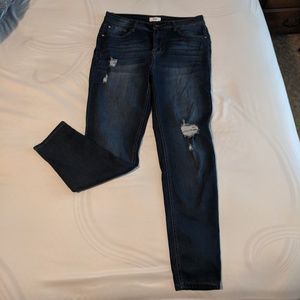 High waisted distressed jeans